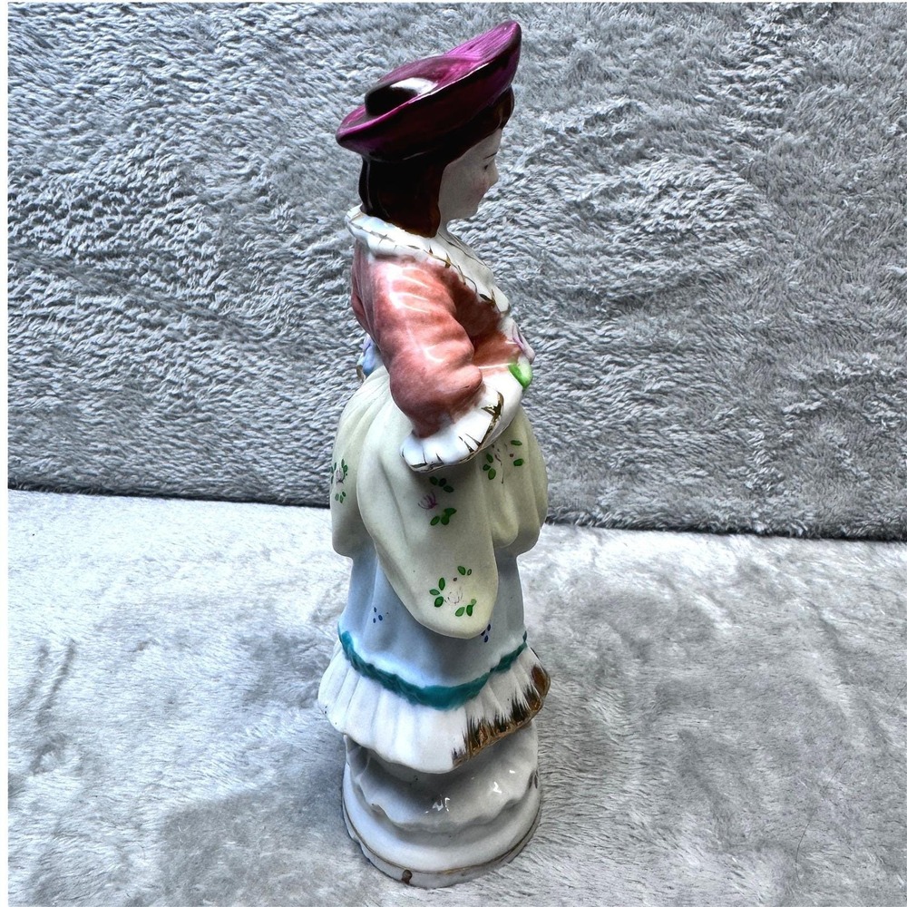 Vintage Victorian Lady Porcelain Figurine Vase Spill Holder Hand Painted Japan - Picture 4 of 6